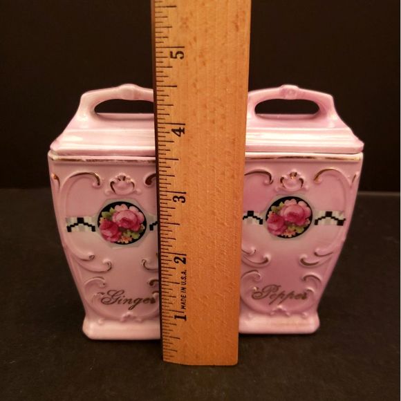 Mepoco Spice Jar Containers Pink Lusterware Pepper Ginger Vintage Germany - Picture 9 of 15